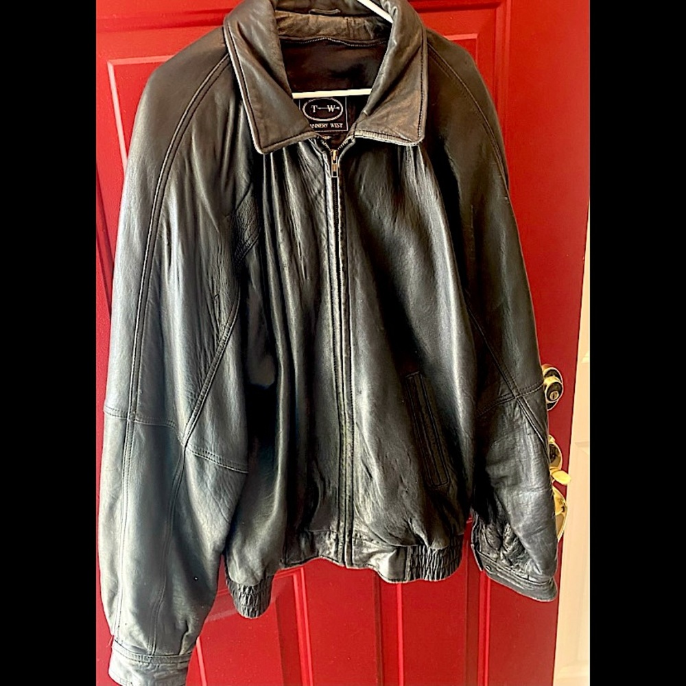 Vintage black leather bomber jacket